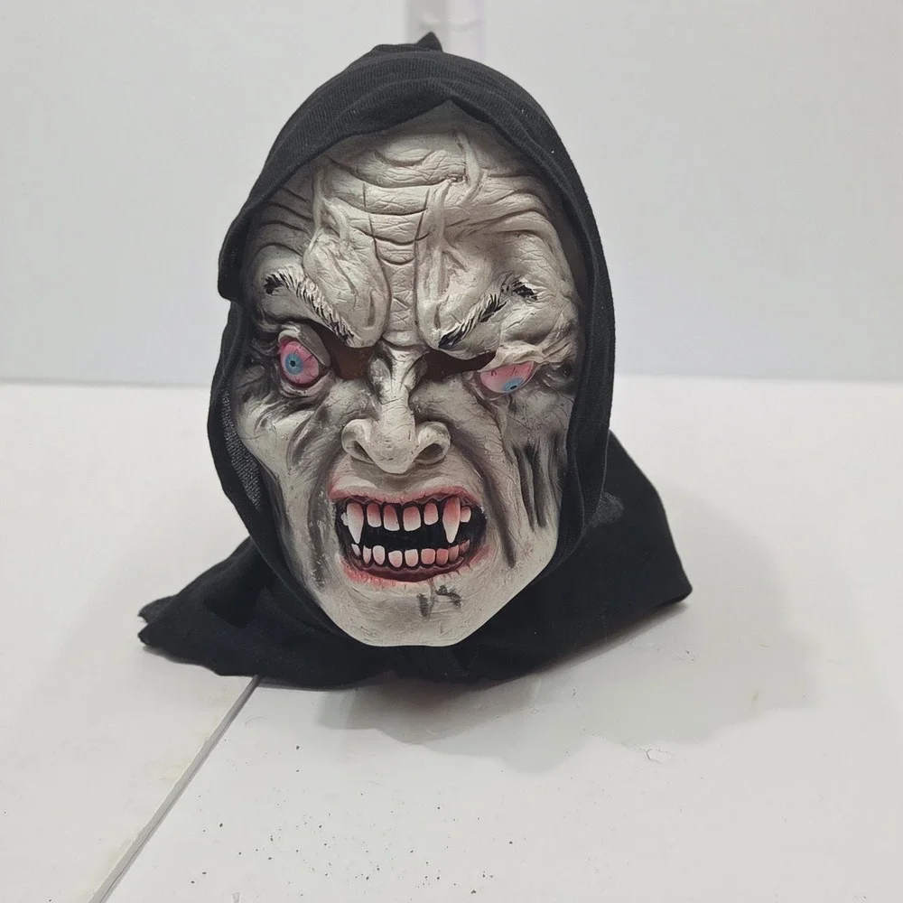 Vintage 4 Seasons Night Reaper Hooded Latex Mask Halloween Ghoul Vampire Fangs